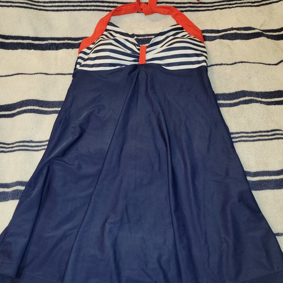 Navy Blue Halter Dress - Picture 2 of 7